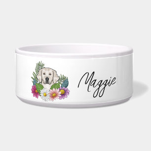 Écuelle Retriever Golden Crème Fleurs Colorées Et Nom