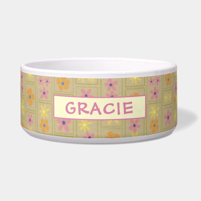 Écuelle Rétro Beige Patchwork Floral Personnalisé Grand Ch (Devant)