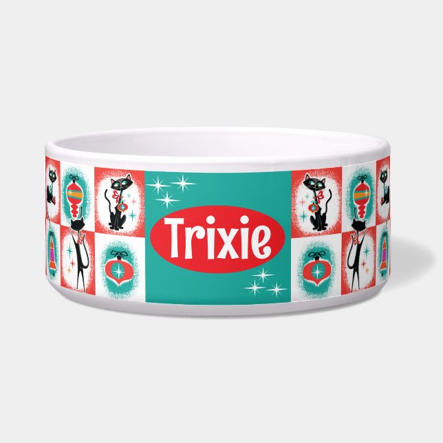 Écuelle Retro Christmas Chats Food Bowl Personnalisable (Devant)