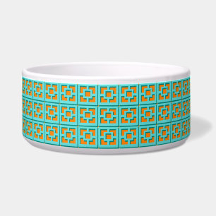 Écuelle Retro Turquoise & Orange Trellis Ceramic Pet Bowl