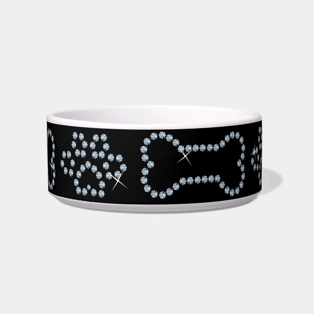 Écuelle Rhinestone Chien Bowl Conception. Bones et pattes  (Devant)