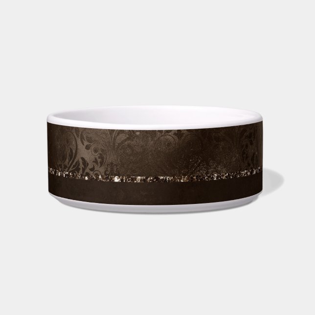 Écuelle Romance en bronze de minuit | Satiny Grunge Damask (Devant)