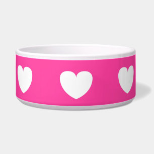 Écuelle Rose de cuvette de chien avec le coeur blanc