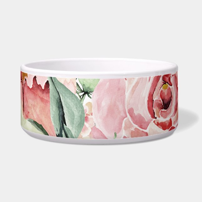 Écuelle Rose, floral, shabby chic, chien (Devant)