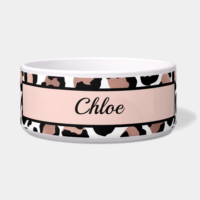 Écuelle Rose Gold Black Imprimé Léopard guépard Chien chat (Devant)