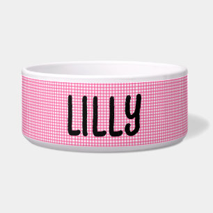 ÉCUELLE ROSE PERSONNALISÉE EN VICHY PET CAT OU CHIEN BOWL