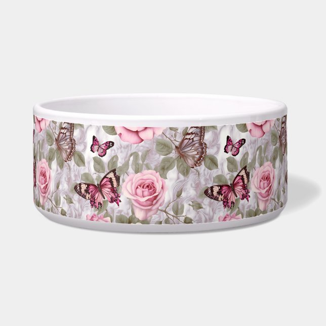 Écuelle Roses roses roses et papillons Aquarelle Florale (Devant)