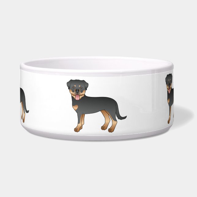 Écuelle Rottweiler noir et feu Chiens de dessin animé mign (Devant)