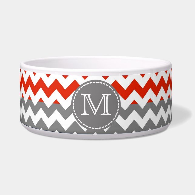 Écuelle Rouge blanc gris Chevron Zigzag Monogramme (Devant)