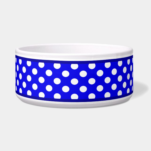 Écuelle Royal Blue Polka Dot Motif Ceramic Chien Bowl (Devant)