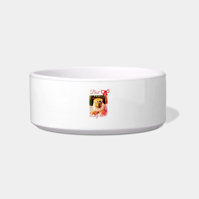 Écuelle Ruban rouge meilleure maman chien papa photo nom c (Devant)