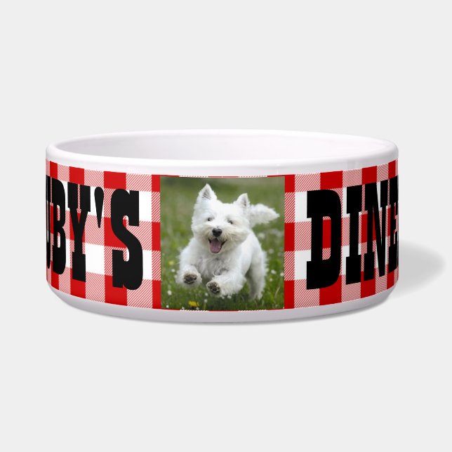 Écuelle Ruby's Diner Chien's Nom et photo Red & White Chec (Devant)