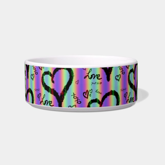 Écuelle Scribble Amour Coeur Xoxo Stripe Ceramic Pet Bowl (Devant)