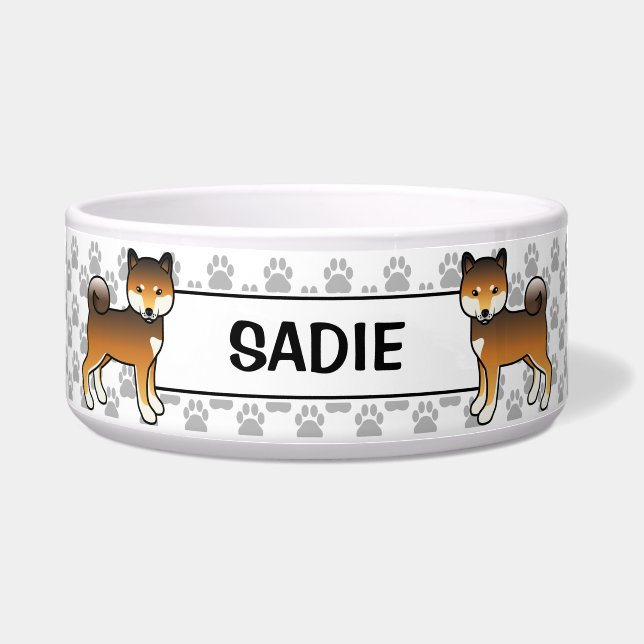 Écuelle Sesame rouge Shiba Inu mignon chien avec le nom de (Devant)
