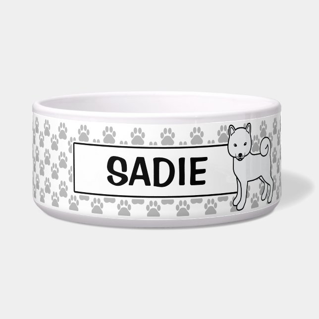 Écuelle Shiba Inu Blanc Chien Mignon Avec Nom de l'animal  (Devant)