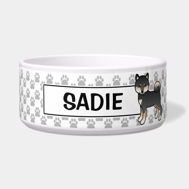 Écuelle Shiba Inu noir et feu Chien mignon avec le nom de  (Devant)