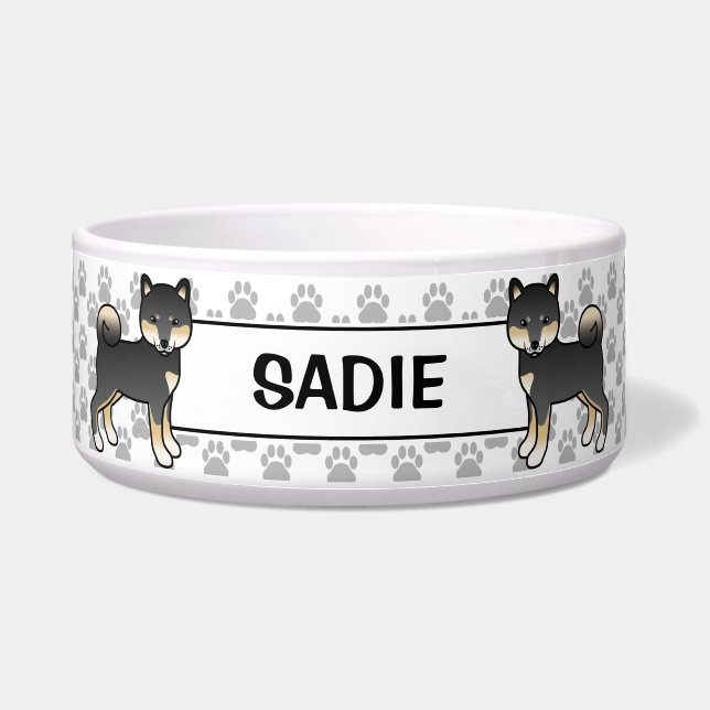 Écuelle Shiba Inu noir et feu Chien mignon avec le nom de  (Devant)