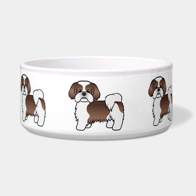 Écuelle Shih Tzu marron et blanc de dessin animé mignon (Devant)