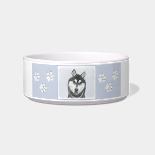 Écuelle Sibérie Husky (noir et blanc) Peinture Chien Art