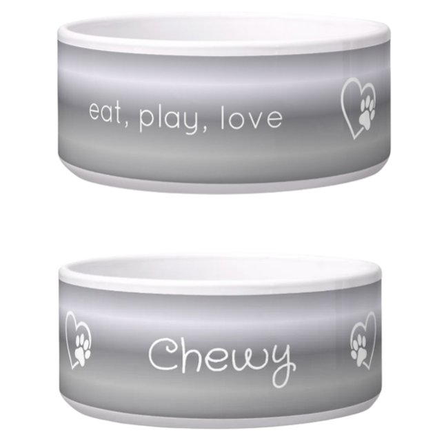 Écuelle Silver 'eat, play, love' Dog Name Bowl (Créateur téléchargé)