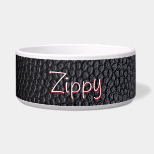 Écuelle Simple Noir Faux Nom en Cuir Céramique Pet Bowl