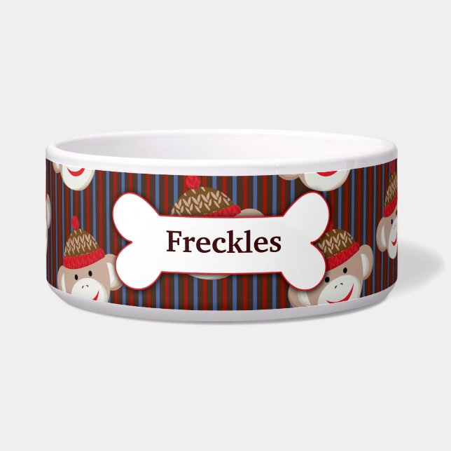 Écuelle Sock Monkey Custom Pet Dog Food Bowl - Stried (Devant)