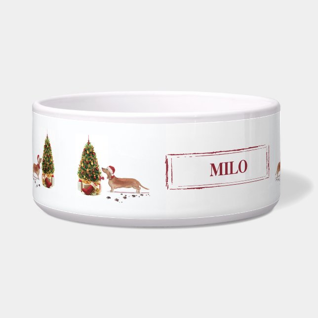Écuelle Tan Dachshund Funny Chien de Noël avec arbre (Gauche)