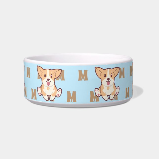 Écuelle Tasse bleue à motif monogramme Corgi (Devant)