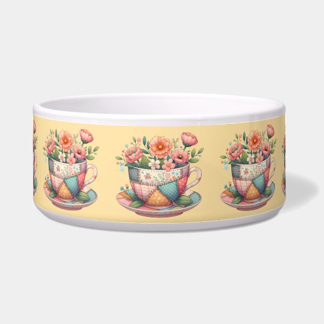 Écuelle Teacup Patchwork avec Fleurs Whimsical (Devant)