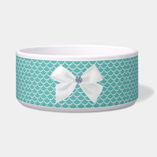 Écuelle Teal et cuvette fleurie blanche d'animal familier