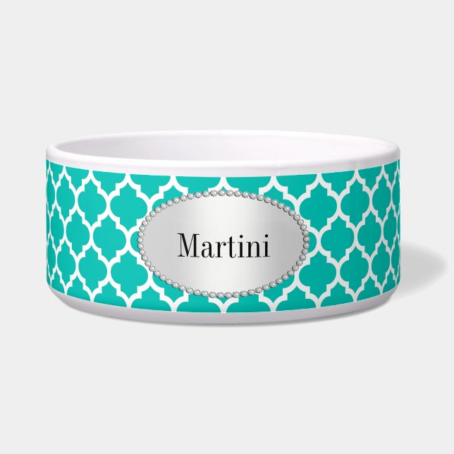 Écuelle Teal White Moroccan Quatrefoil Pattern #5 (Devant)