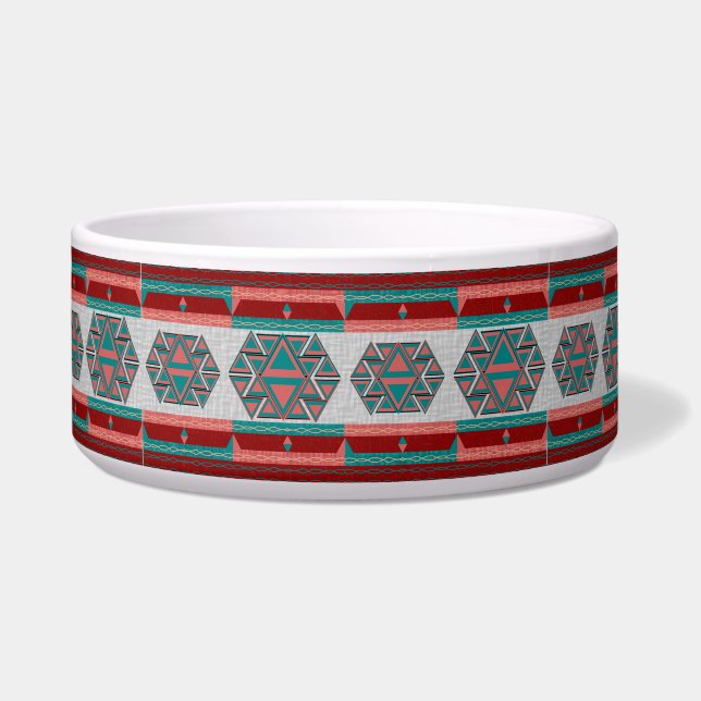 Écuelle Tribal Aztec Motif Pet Chien Chat Bowl Large 40 oz (Devant)