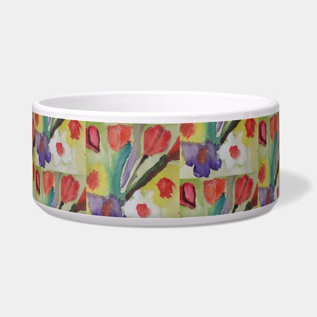Écuelle Tulipes Abstraites & Fleurs de printemps Pet Bowl (Devant)
