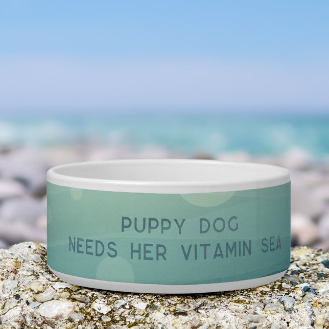 Écuelle Turquoise Aquarelle Merpup Vitamin Sea Dog Bowl (Add your dog's name to this teal watercolor waves dog bowl)