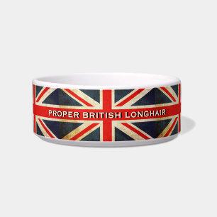 Écuelle Union Jack britannique en détresse Longhair Cat Bo