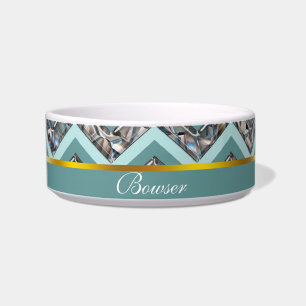 Écuelle Verre coupé foncé et Zigzag Turquoise