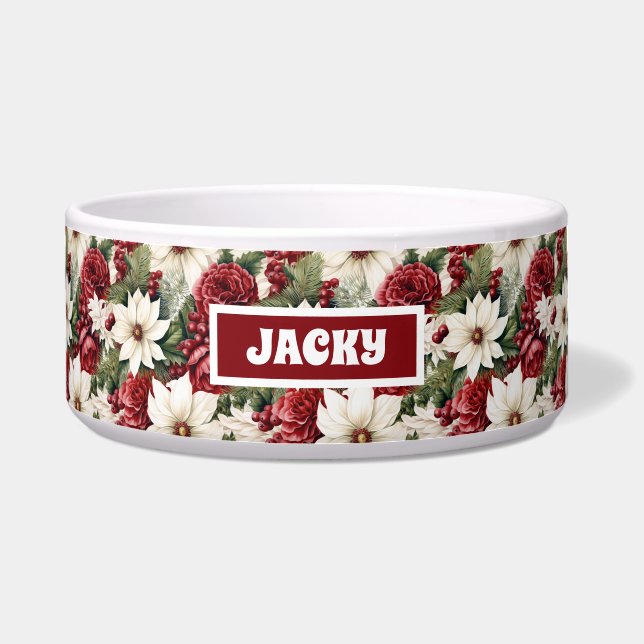Écuelle Vintage Rustique Fleurs de Noël Chien feuille (Devant)