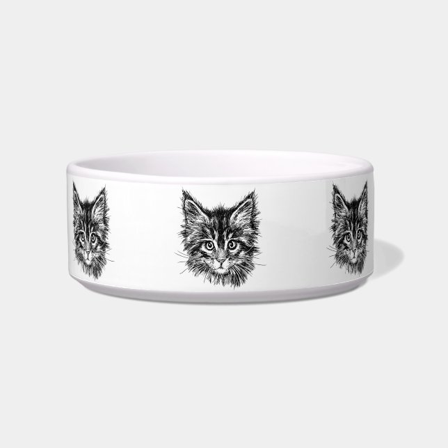 Écuelle Visage de chaton noir et blanc (Devant)