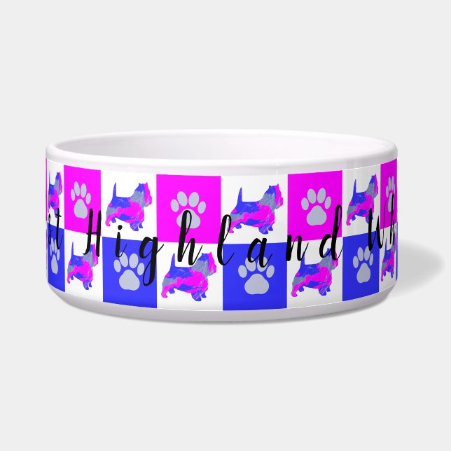 Écuelle Westie Chien & Paw Hot Pink et Blue Dog Bowl (Devant)