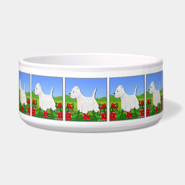 Écuelle Westie Dog Bowl avec West Highland White Terriers (Gauche)