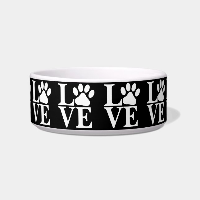 Écuelle White LOVE Word Chien Paws Motif Black Arrière - p (Devant)