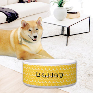 Écuelle Yellow Waves Pattern Ceramic Pet Bowl