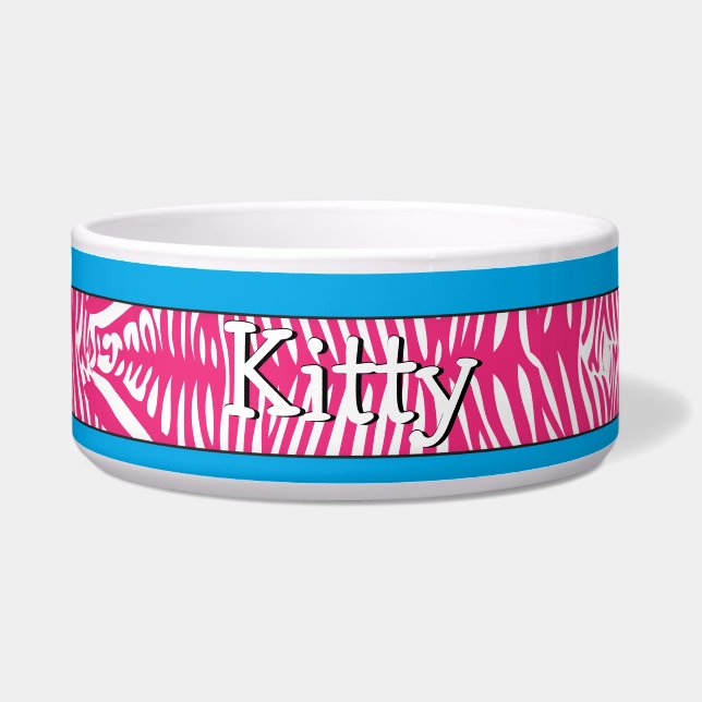 Écuelle Zebra Skin Personnalisé Kitty Chat Bowl Aqua Trim (Devant)