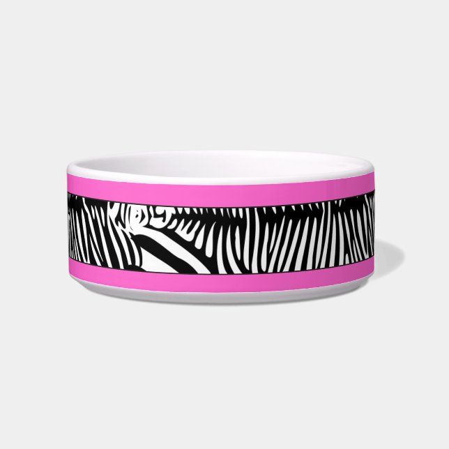 Écuelle Zebra Skin Personnalisé Kitty Chat Bowl Pink Trim (Droite)