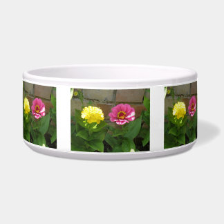 Écuelle Zinnias roses et jaunes, bol à chiens