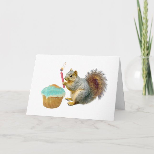 Écureuil avec bougie Bonne carte d'anniversaire (Devant)
