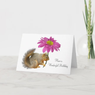 Écureuil avec carte à fleurs roses