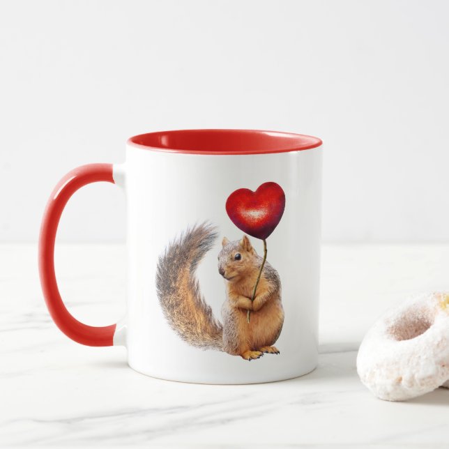 Écureuil avec Mug du Coeur Rouge (Avec donut)