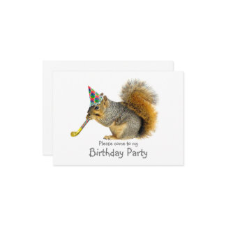 Écureuil avec souffleur Invitation de fête d'anniv