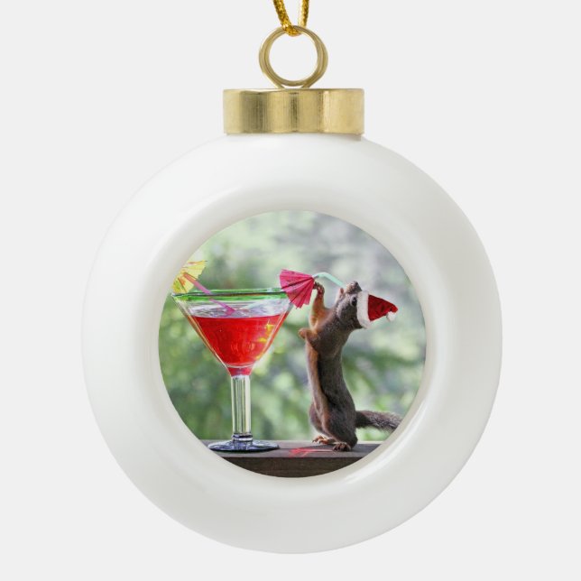 Écureuil de Père Noël buvant un ornement de (Devant)